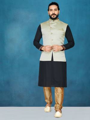 Black plain raw silk kurta pajama 1