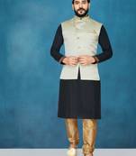 Black plain raw silk kurta pajama