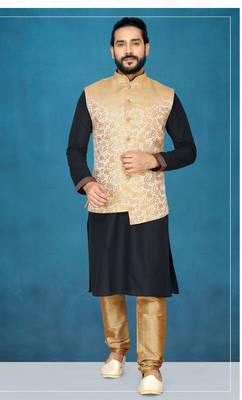Black plain raw silk kurta pajama 1