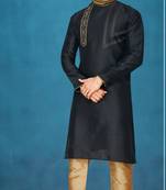 Black plain raw silk kurta pajama
