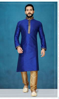 Blue plain raw silk kurta pajama 1