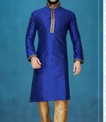 Blue plain raw silk kurta pajama