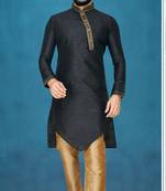 Black plain raw silk kurta pajama