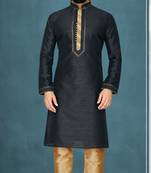 Black plain raw silk kurta pajama