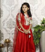 Floral Brocade Choli with red lehenga Set
