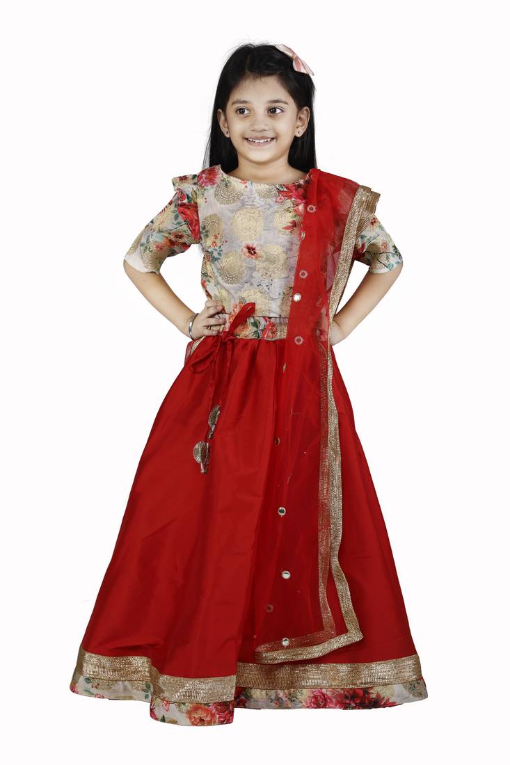 Floral Brocade Choli with red lehenga Set