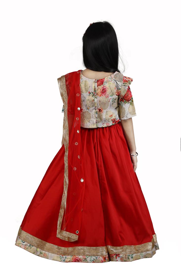 Floral Brocade Choli with red lehenga Set