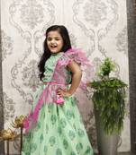 Frilly Cute Green Pink Lehenga Set