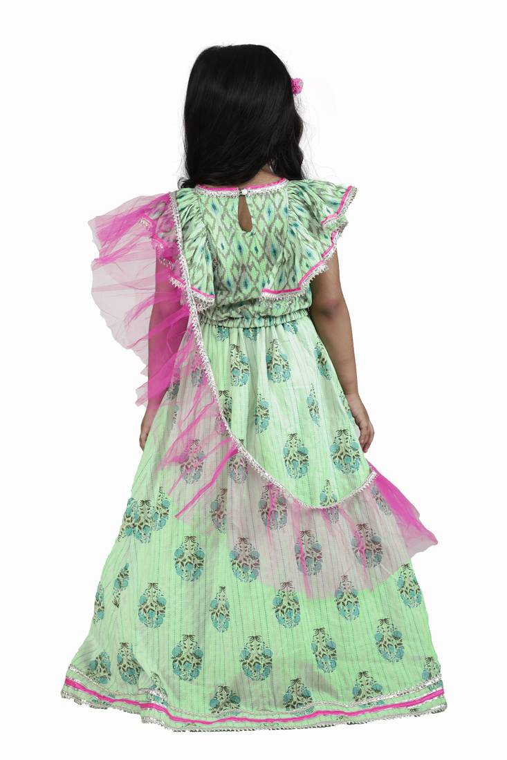 Frilly Cute Green Pink Lehenga Set