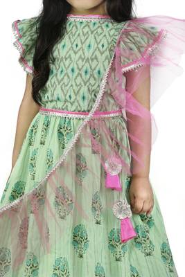 Frilly Cute Green Pink Lehenga Set 4