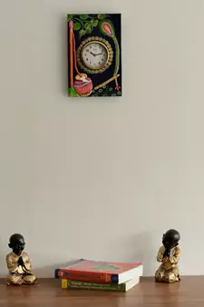 Wooden Papier Mache Matki Design Artistic Handcrafted Wall Clock