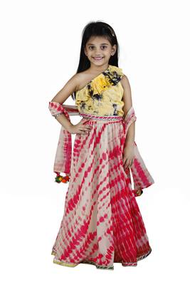 Yellow Red Tie n Dye pom pom Lehenga Set 1