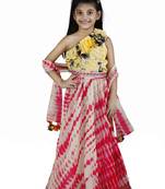 Yellow Red Tie n Dye pom pom Lehenga Set
