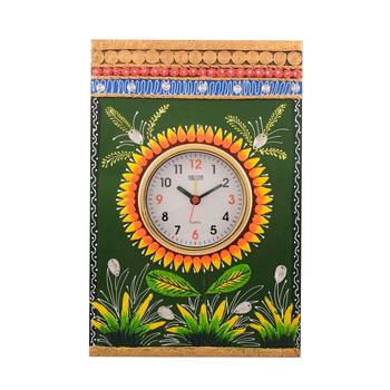 Wooden Papier Mache Green Leaves Artistic Handcrafted Wall Clock 1