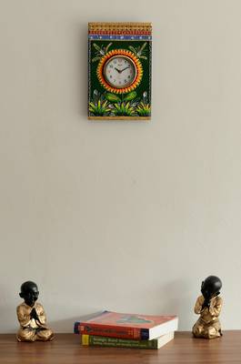 Wooden Papier Mache Green Leaves Artistic Handcrafted Wall Clock 2