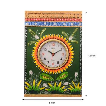 Wooden Papier Mache Green Leaves Artistic Handcrafted Wall Clock 3