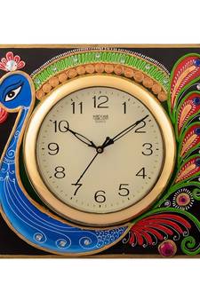 Wooden Papier Mache Peocock Design Artistic Handcrafted Wall Clock