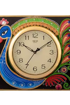 Wooden Papier Mache Peocock Design Artistic Handcrafted Wall Clock