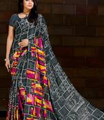 Grey printed satin saree with blouse