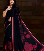 Black printed satin saree with blouse