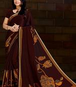 Coffee printed satin saree with blouse