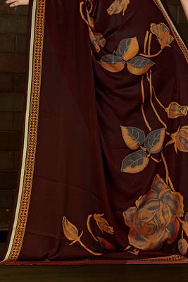 Coffee printed satin saree with blouse 3