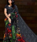 Grey printed satin saree with blouse