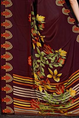 Coffee printed satin saree with blouse 3