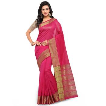 Pink Woven Banarasi Silk Saree With Blouse 1