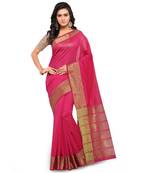 Pink Woven Banarasi Silk Saree With Blouse