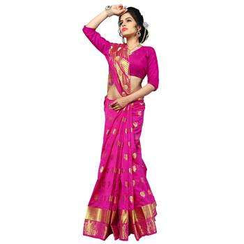 Pink Woven Banarasi Silk Saree With Blouse 1