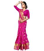 Pink Woven Banarasi Silk Saree With Blouse