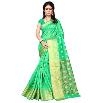Lime Woven Banarasi Silk Saree With Blouse 1