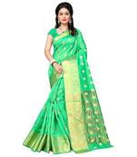 Lime Woven Banarasi Silk Saree With Blouse