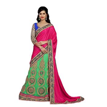 Pink Embroidered Jacquard Saree With Blouse 1