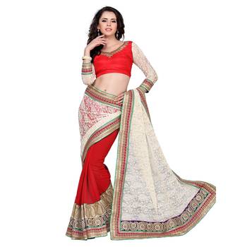 White Embroidered Net Saree With Blouse 1