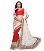 White Embroidered Net Saree With Blouse