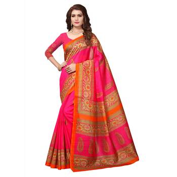 Multicolor Printed Art Silk Saree With Blouse 1