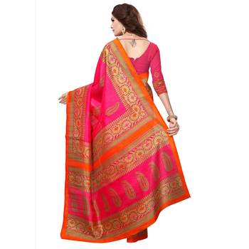 Multicolor Printed Art Silk Saree With Blouse 2