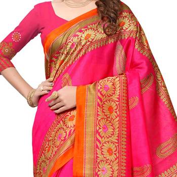 Multicolor Printed Art Silk Saree With Blouse 3