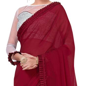 Maroon Printed Chiffon Saree With Blouse 2