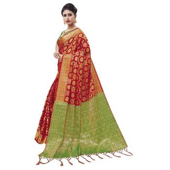 Red Woven Chanderi Silk Saree With Blouse 1