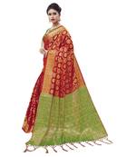 Red Woven Chanderi Silk Saree With Blouse