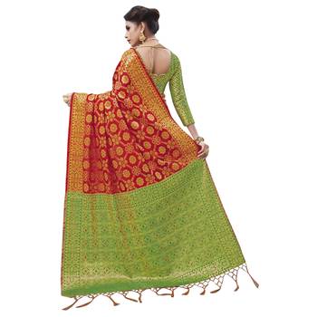 Red Woven Chanderi Silk Saree With Blouse 2