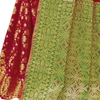 Red Woven Chanderi Silk Saree With Blouse 4