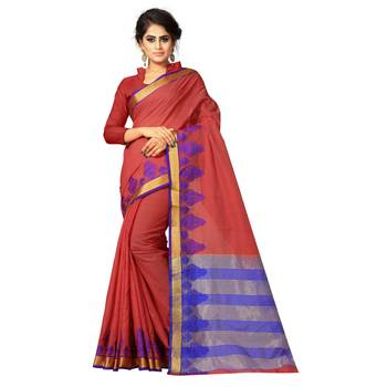 Orange Woven Cotton Silk Saree With Blouse 1