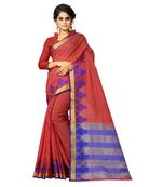 Orange Woven Cotton Silk Saree With Blouse