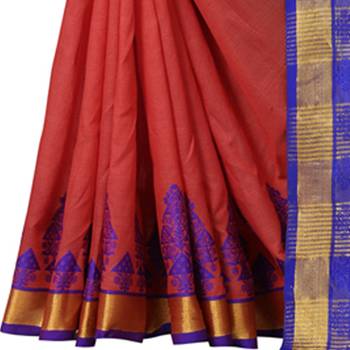 Orange Woven Cotton Silk Saree With Blouse 3