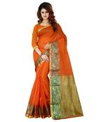Orange Woven Cotton Silk Saree With Blouse