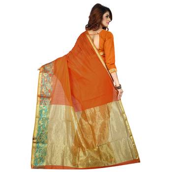 Orange Woven Cotton Silk Saree With Blouse 2